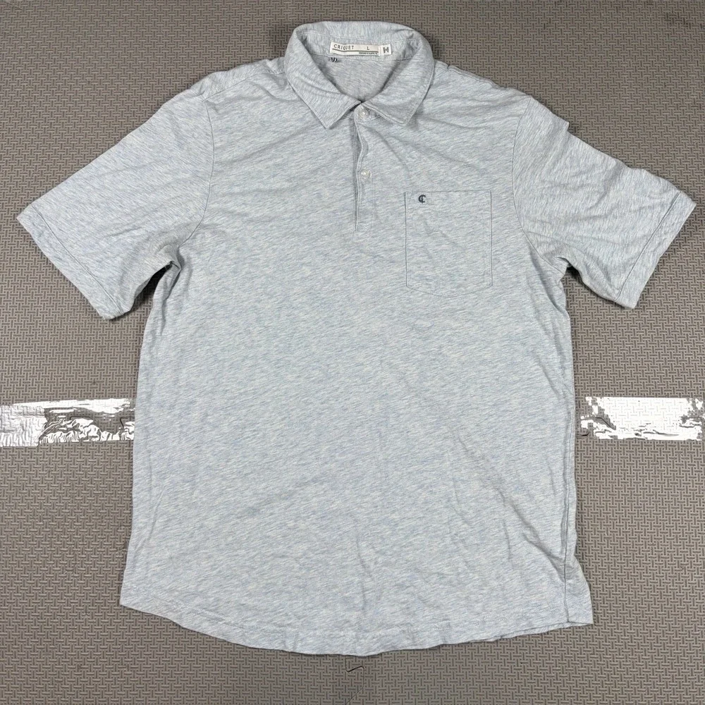 Criquet Polo Shirt Mens Sz L Heather Blue Cotton Golf Casual Pocket Performance